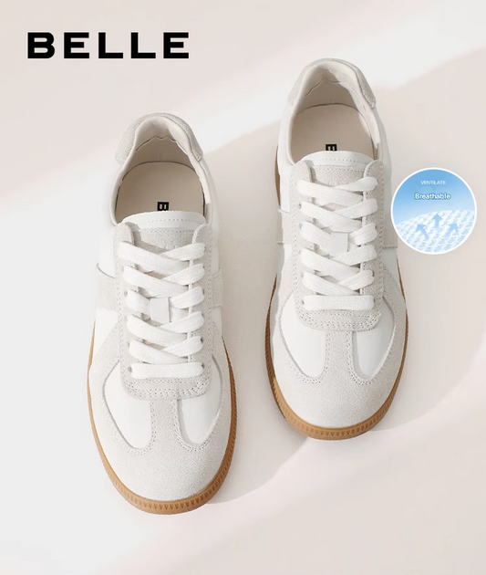 Women's Retro German Trainer Sneakers – Breathable Mesh White Sports Shoes
